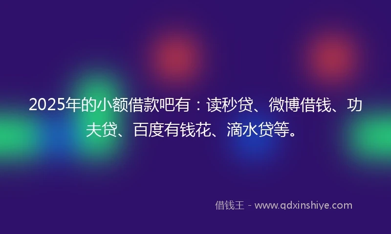 2025年的小额借款吧有：读秒贷、微博借钱、功夫贷、百度有钱花、滴水贷等。