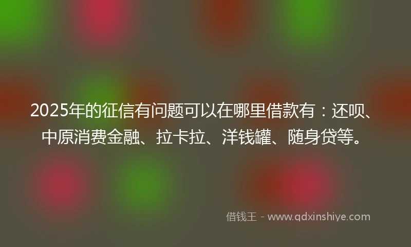 2025年的征信有问题可以在哪里借款有：还呗、中原消费金融、拉卡拉、洋钱罐、随身贷等。