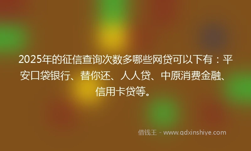 2025年的征信查询次数多哪些网贷可以下有：平安口袋银行、替你还、人人贷、中原消费金融、信用卡贷等。
