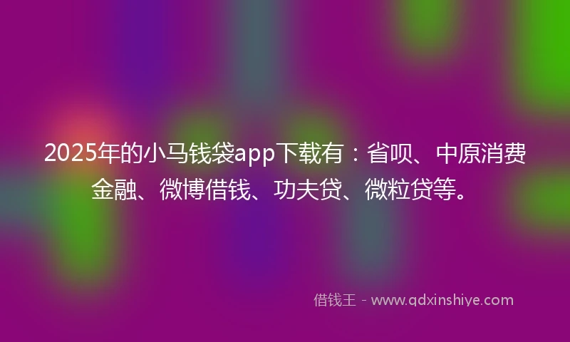 2025年的小马钱袋app下载有：省呗、中原消费金融、微博借钱、功夫贷、微粒贷等。