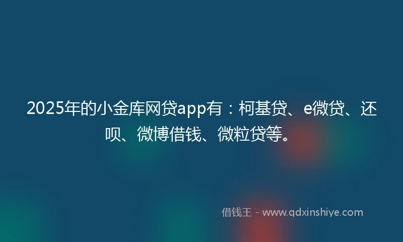 2025年的小金库网贷app有：柯基贷、e微贷、还呗、微博借钱、微粒贷等。