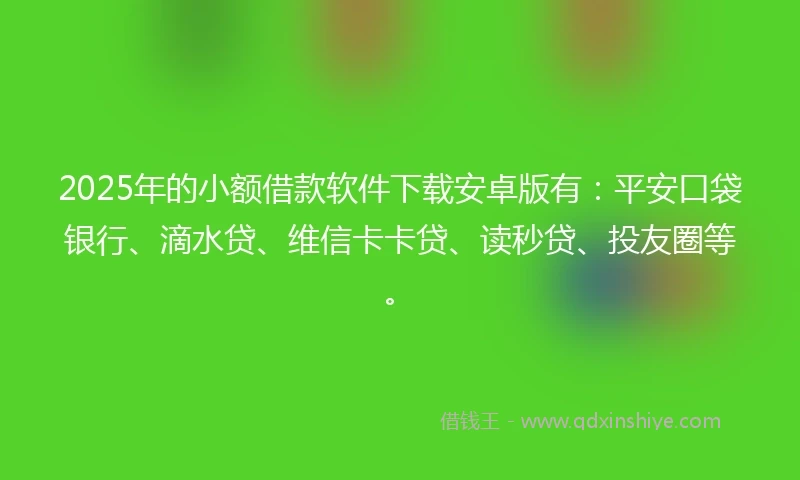 2025年的小额借款软件下载安卓版有：平安口袋银行、滴水贷、维信卡卡贷、读秒贷、投友圈等。