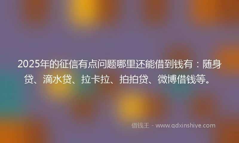 2025年的征信有点问题哪里还能借到钱有:随身贷、滴水贷、拉卡拉、拍拍贷、微博借钱等。