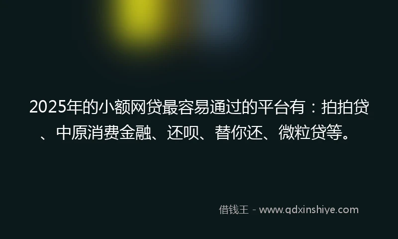 2025年的小额网贷最容易通过的平台有：拍拍贷、中原消费金融、还呗、替你还、微粒贷等。