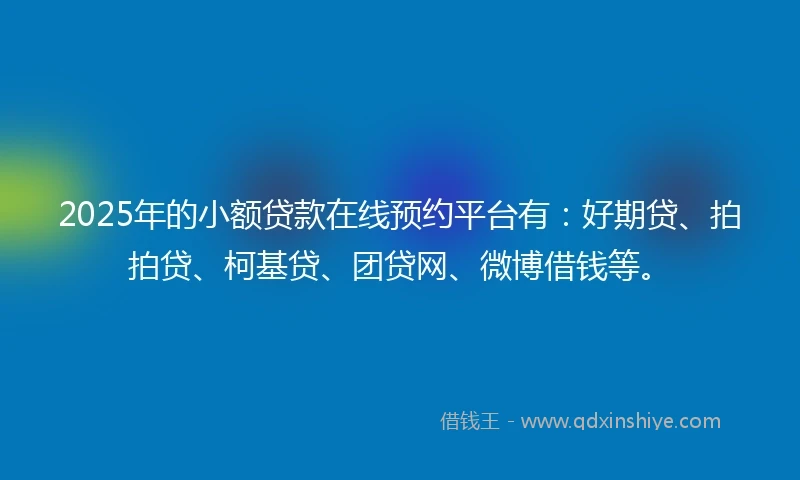 2025年的小额贷款在线预约平台有：好期贷、拍拍贷、柯基贷、团贷网、微博借钱等。