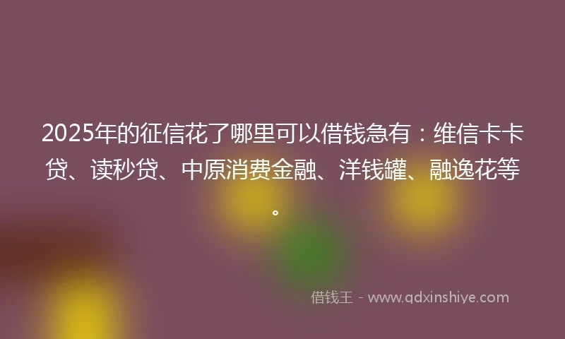 2025年的征信花了哪里可以借钱急有：维信卡卡贷、读秒贷、中原消费金融、洋钱罐、融逸花等。
