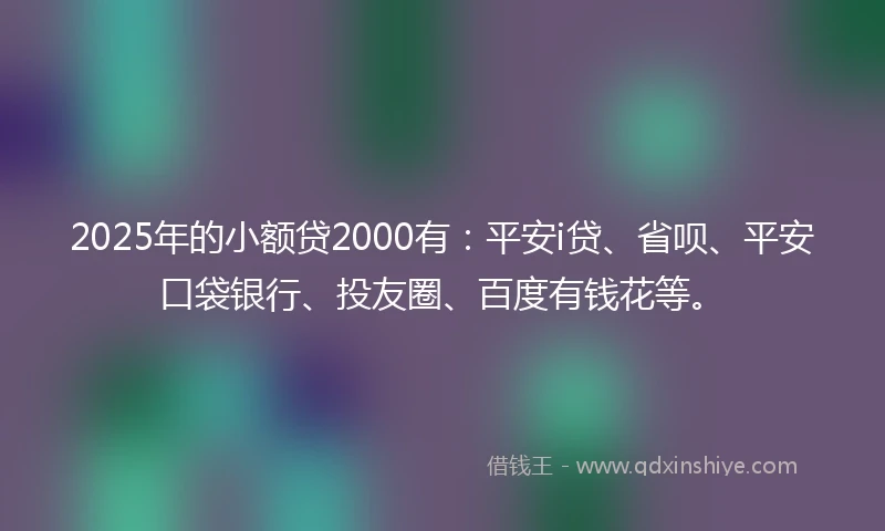 2025年的小额贷2000有：平安i贷、省呗、平安口袋银行、投友圈、百度有钱花等。