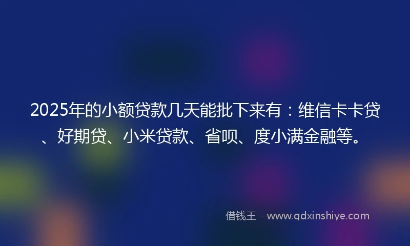 2025年的小额贷款几天能批下来有：维信卡卡贷、好期贷、小米贷款、省呗、度小满金融等。
