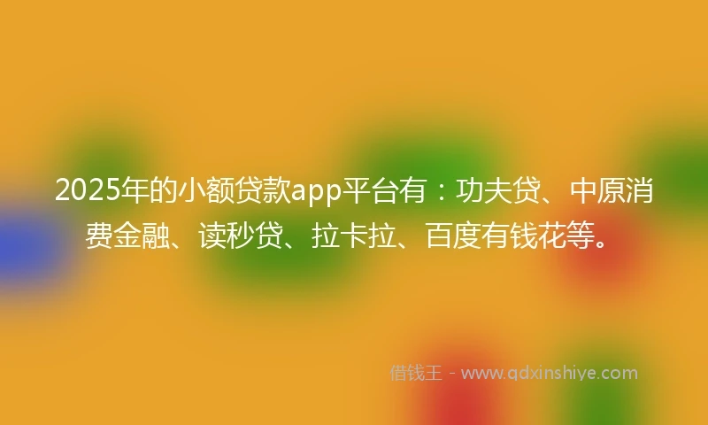 2025年的小额贷款app平台有：功夫贷、中原消费金融、读秒贷、拉卡拉、百度有钱花等。