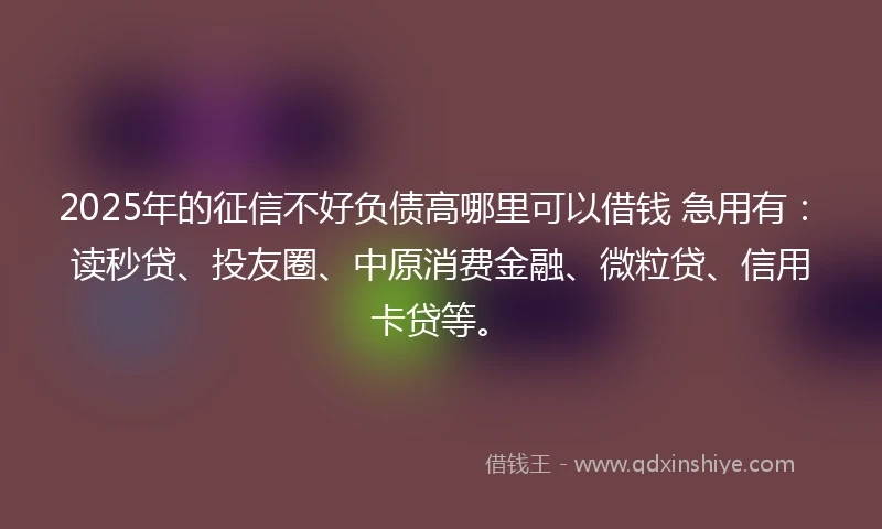 2025年的征信不好负债高哪里可以借钱 急用有：读秒贷、投友圈、中原消费金融、微粒贷、信用卡贷等。