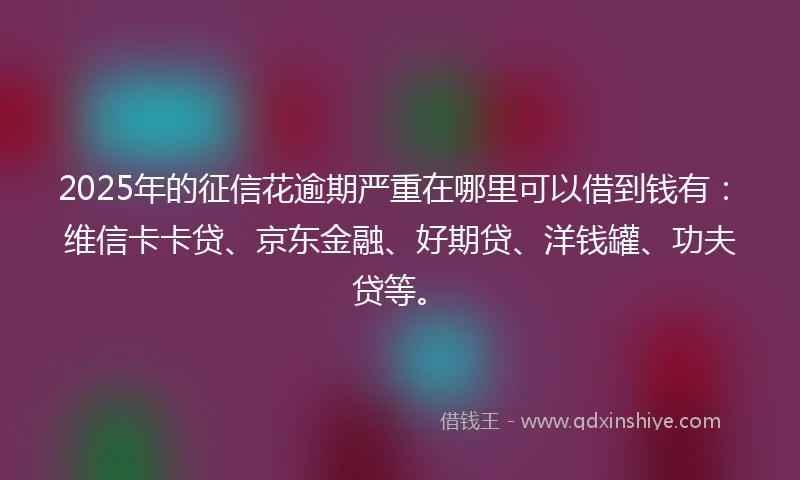 2025年的征信花逾期严重在哪里可以借到钱有：维信卡卡贷、京东金融、好期贷、洋钱罐、功夫贷等。