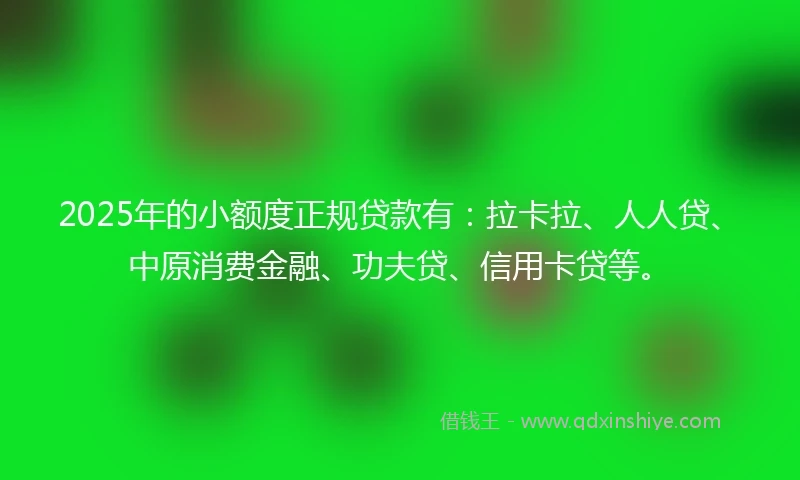 2025年的小额度正规贷款有：拉卡拉、人人贷、中原消费金融、功夫贷、信用卡贷等。