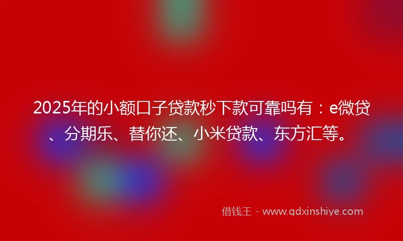 2025年的小额口子贷款秒下款可靠吗有：e微贷、分期乐、替你还、小米贷款、东方汇等。