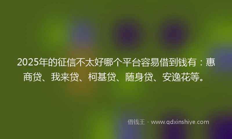 2025年的征信不太好哪个平台容易借到钱有:惠商贷、我来贷、柯基贷、随身贷、安逸花等。