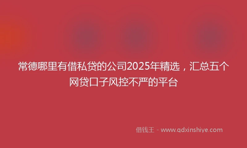 常德哪里有借私贷的公司2025年精选，汇总五个网贷口子风控不严的平台
