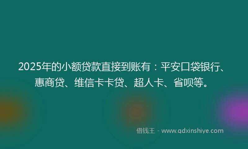 2025年的小额贷款直接到账有：平安口袋银行、惠商贷、维信卡卡贷、超人卡、省呗等。