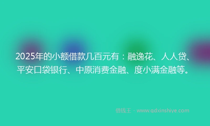 2025年的小额借款几百元有：融逸花、人人贷、平安口袋银行、中原消费金融、度小满金融等。