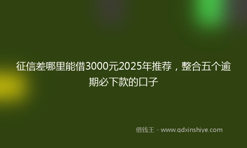 征信差哪里能借3000元2025年推荐，整合五个逾期必下款的口子