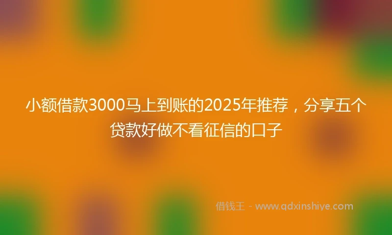小额借款3000马上到账的2025年推荐，分享五个贷款好做不看征信的口子