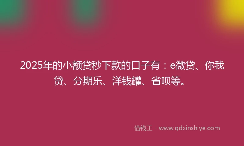 2025年的小额贷秒下款的口子有：e微贷、你我贷、分期乐、洋钱罐、省呗等。