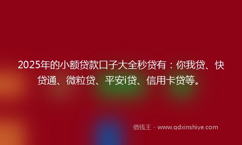 2025年的小额贷款口子大全秒贷有：你我贷、快贷通、微粒贷、平安i贷、信用卡贷等。