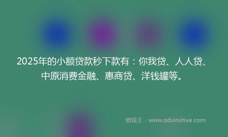 2025年的小额贷款秒下款有:你我贷、人人贷、中原消费金融、惠商贷、洋钱罐等。