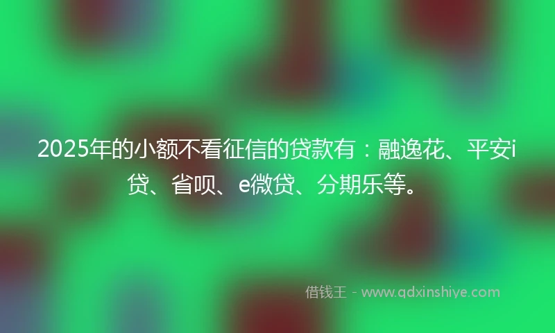 2025年的小额不看征信的贷款有：融逸花、平安i贷、省呗、e微贷、分期乐等。