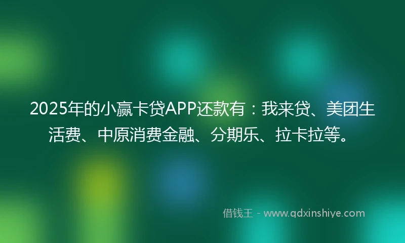 2025年的小赢卡贷APP还款有：我来贷、美团生活费、中原消费金融、分期乐、拉卡拉等。
