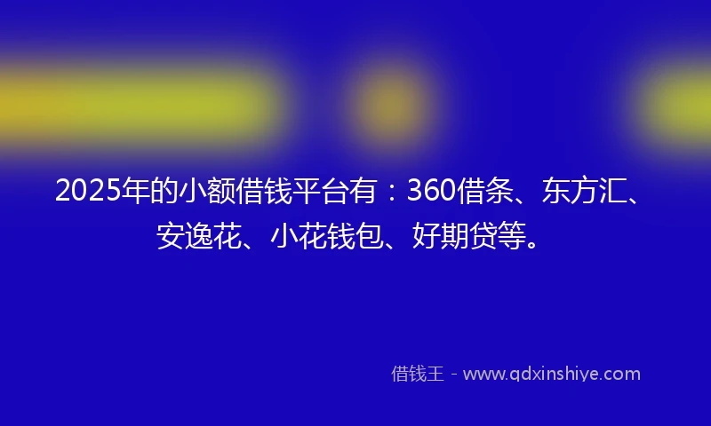 2025年的小额借钱平台有：360借条、东方汇、安逸花、小花钱包、好期贷等。