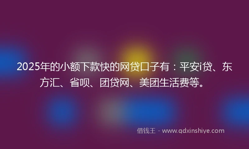 2025年的小额下款快的网贷口子有：平安i贷、东方汇、省呗、团贷网、美团生活费等。