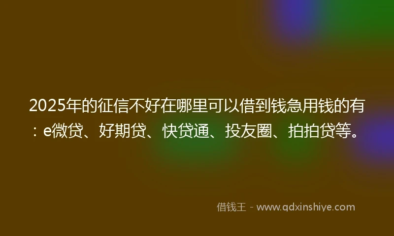 2025年的征信不好在哪里可以借到钱急用钱的有：e微贷、好期贷、快贷通、投友圈、拍拍贷等。