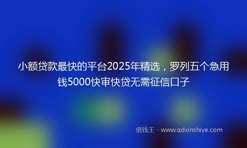 小额贷款最快的平台2025年精选，罗列五个急用钱5000快审快贷无需征信口子