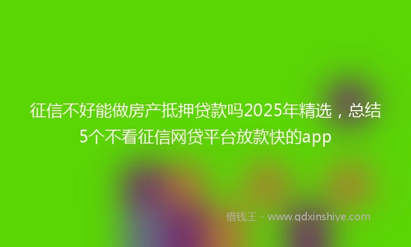 征信不好能做房产抵押贷款吗2025年精选，总结5个不看征信网贷平台放款快的app