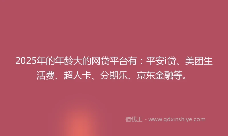 2025年的年龄大的网贷平台有：平安i贷、美团生活费、超人卡、分期乐、京东金融等。