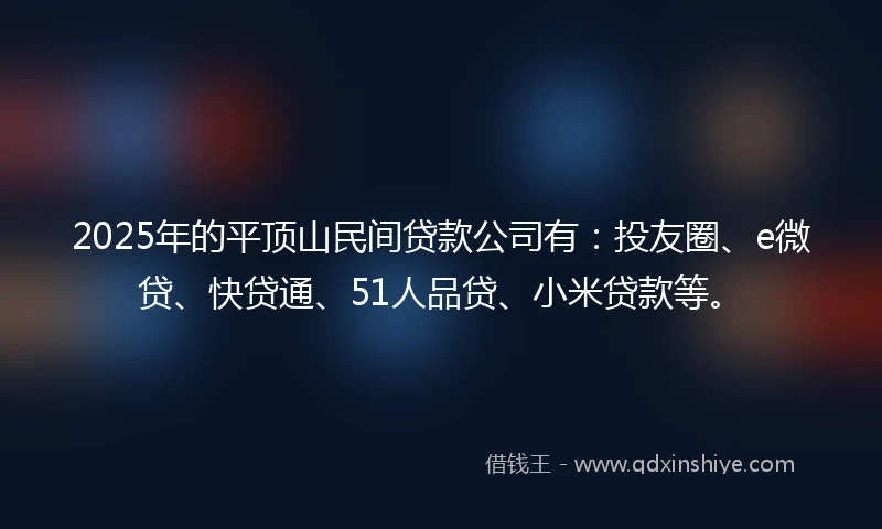 2025年的平顶山民间贷款公司有：投友圈、e微贷、快贷通、51人品贷、小米贷款等。