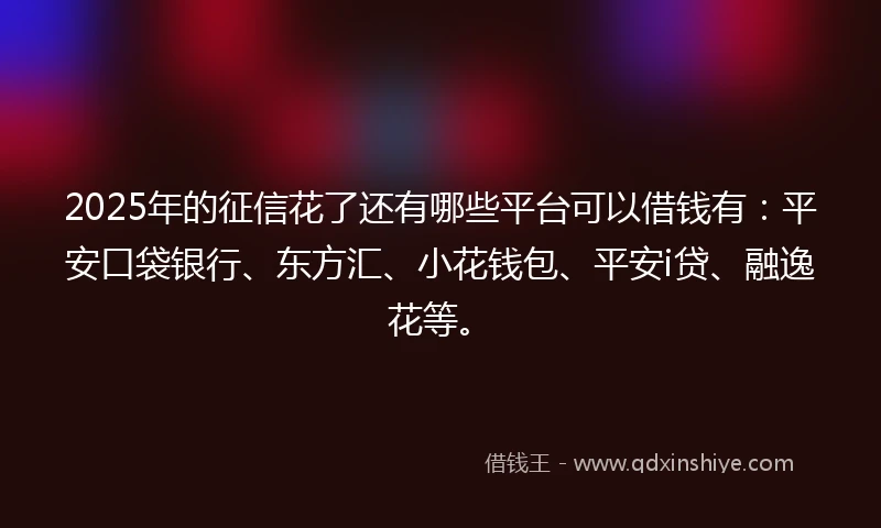 2025年的征信花了还有哪些平台可以借钱有：平安口袋银行、东方汇、小花钱包、平安i贷、融逸花等。