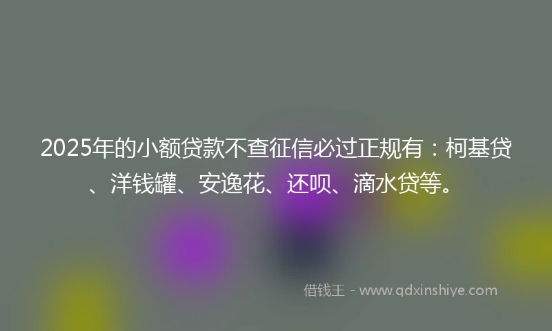 2025年的小额贷款不查征信必过正规有：柯基贷、洋钱罐、安逸花、还呗、滴水贷等。