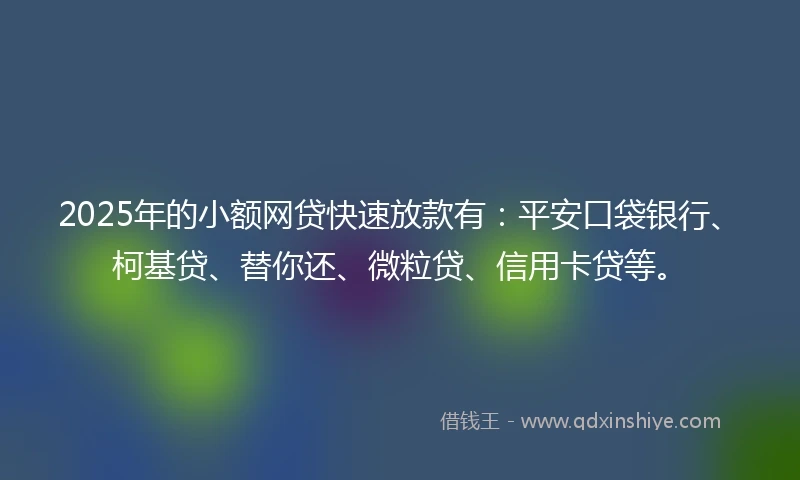 2025年的小额网贷快速放款有：平安口袋银行、柯基贷、替你还、微粒贷、信用卡贷等。