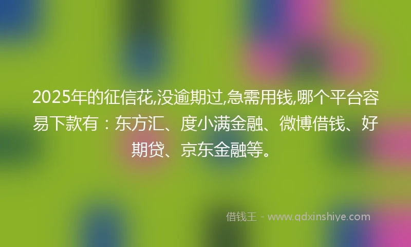 2025年的征信花,没逾期过,急需用钱,哪个平台容易下款有：东方汇、度小满金融、微博借钱、好期贷、京东金融等。
