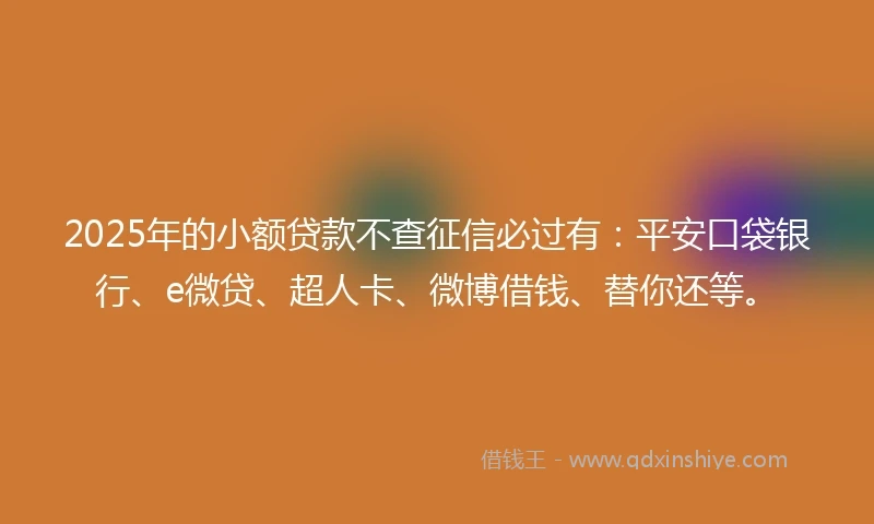 2025年的小额贷款不查征信必过有：平安口袋银行、e微贷、超人卡、微博借钱、替你还等。