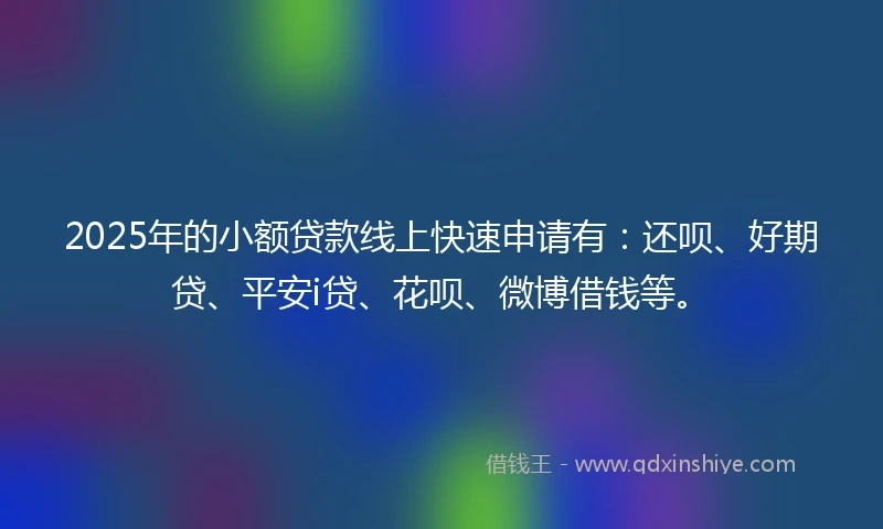 2025年的小额贷款线上快速申请有：还呗、好期贷、平安i贷、花呗、微博借钱等。