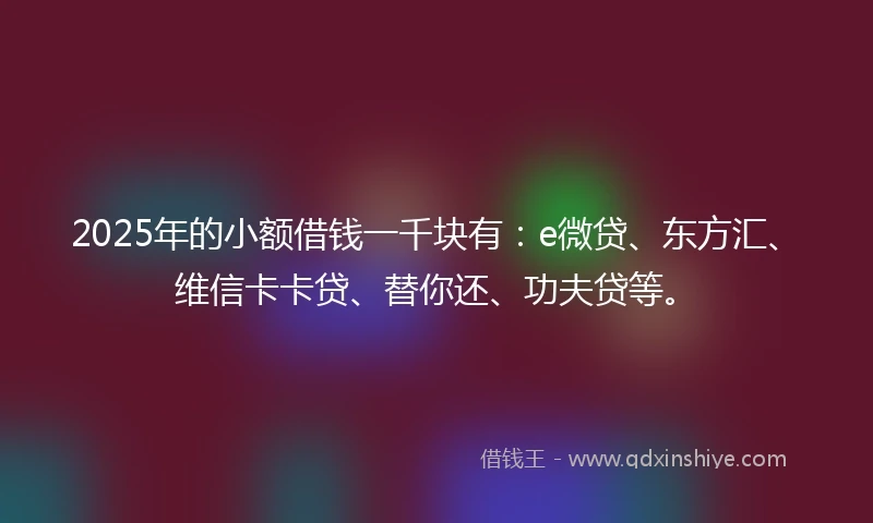 2025年的小额借钱一千块有：e微贷、东方汇、维信卡卡贷、替你还、功夫贷等。