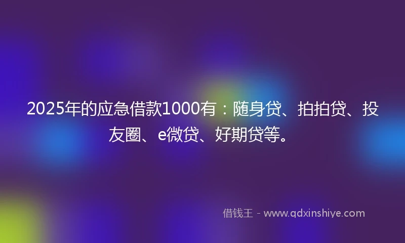 2025年的应急借款1000有：随身贷、拍拍贷、投友圈、e微贷、好期贷等。