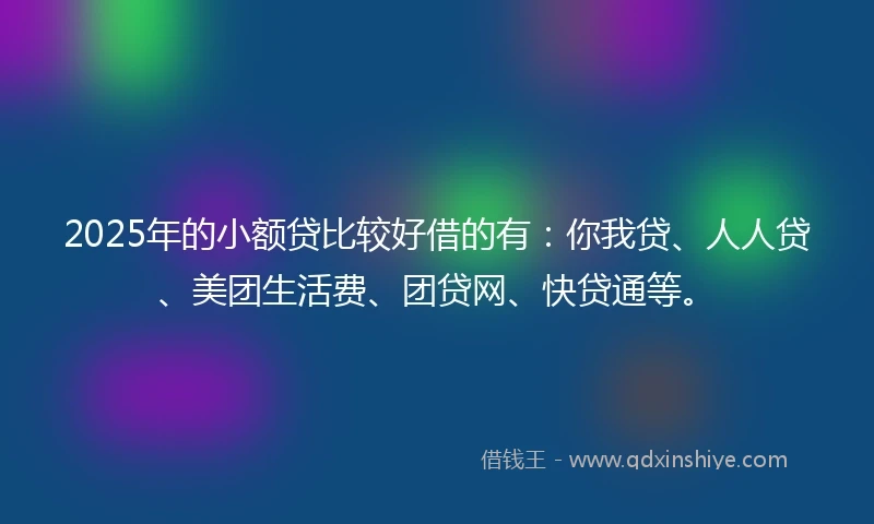 2025年的小额贷比较好借的有：你我贷、人人贷、美团生活费、团贷网、快贷通等。