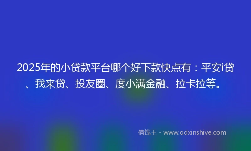 2025年的小贷款平台哪个好下款快点有：平安i贷、我来贷、投友圈、度小满金融、拉卡拉等。