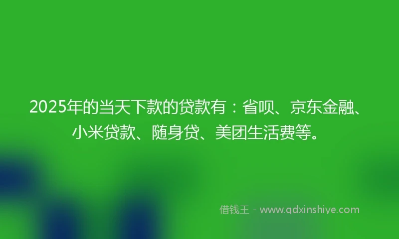 2025年的当天下款的贷款有：省呗、京东金融、小米贷款、随身贷、美团生活费等。