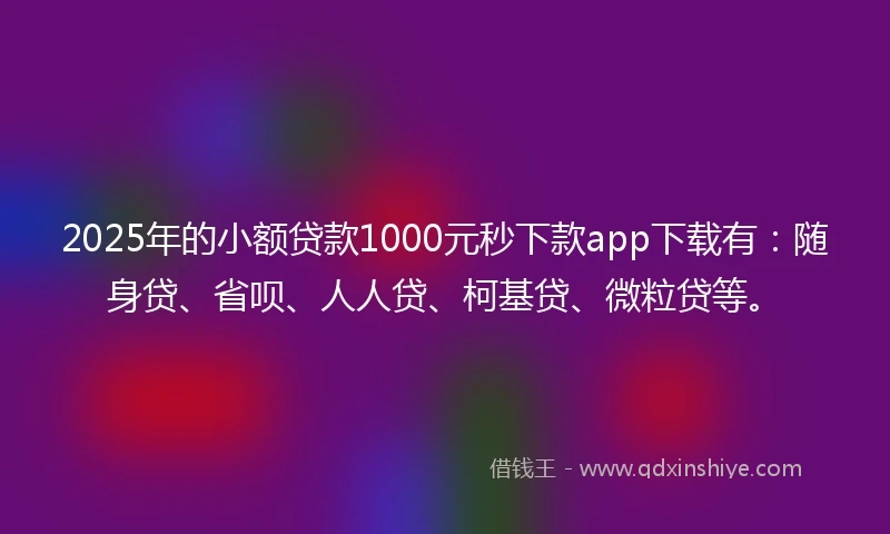 2025年的小额贷款1000元秒下款app下载有：随身贷、省呗、人人贷、柯基贷、微粒贷等。