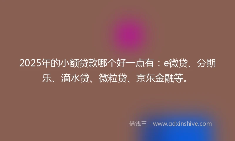 2025年的小额贷款哪个好一点有：e微贷、分期乐、滴水贷、微粒贷、京东金融等。