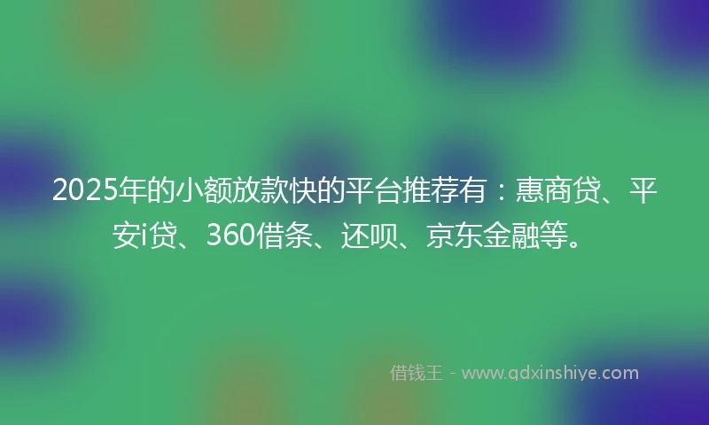 2025年的小额放款快的平台推荐有：惠商贷、平安i贷、360借条、还呗、京东金融等。