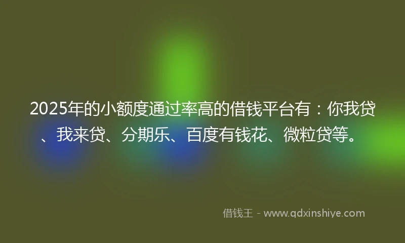 2025年的小额度通过率高的借钱平台有：你我贷、我来贷、分期乐、百度有钱花、微粒贷等。